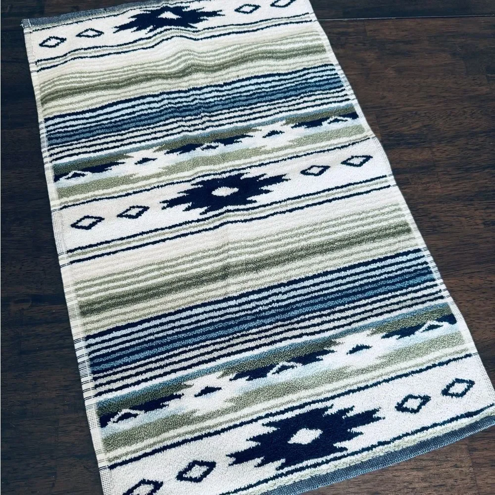 Wrangler Blue Green Western Aztec Coyote Sands Stripe Hand Towel